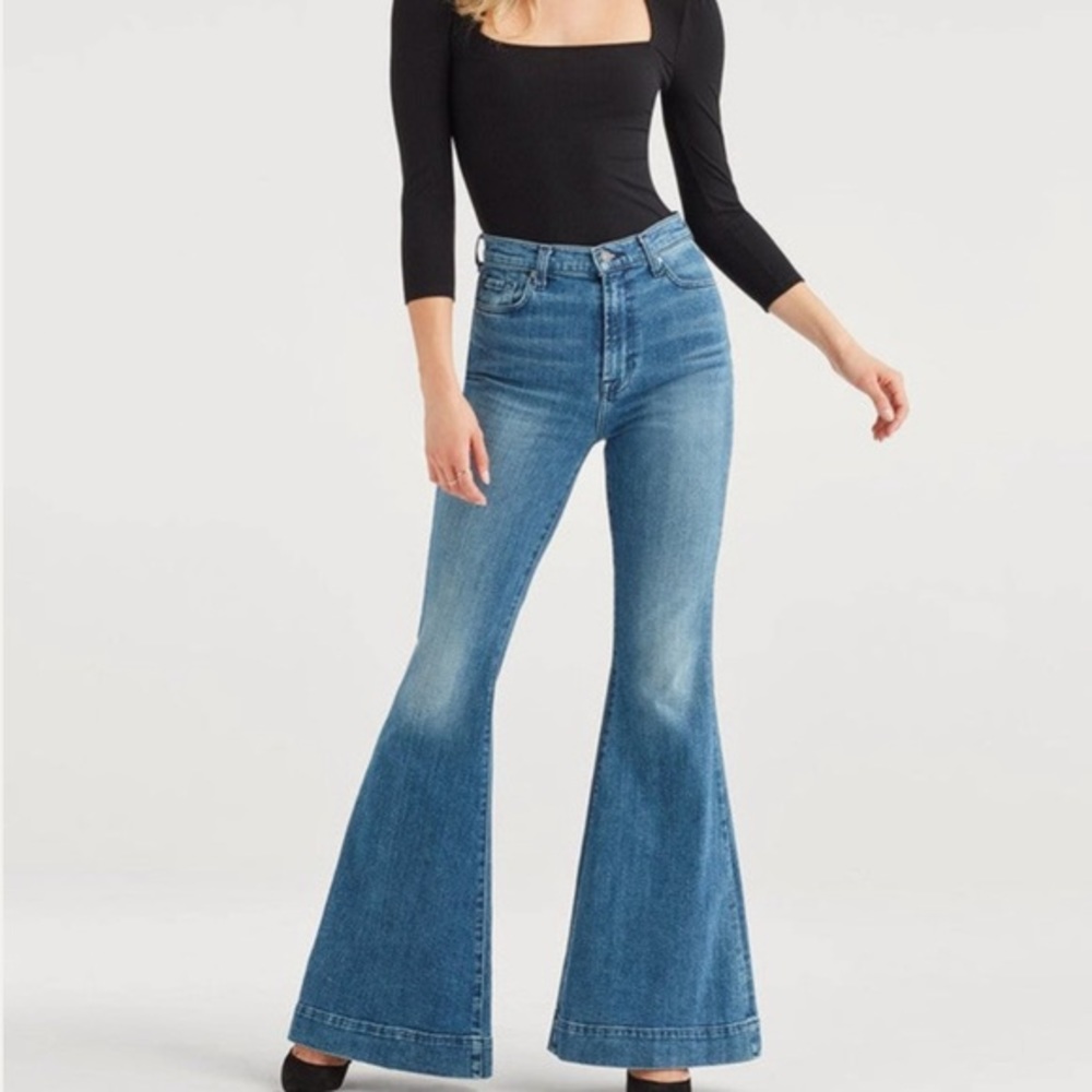7 For All Mankind Women's Blue High-Rise Flare Jeans